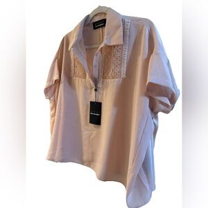 The Kooples Blush Lace-Yoke Short Sleeve Blouse
